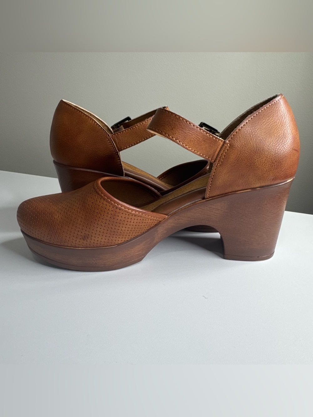 Born Brown Leather Mary Jane Wedge with Buckle - Picture 2 of 11